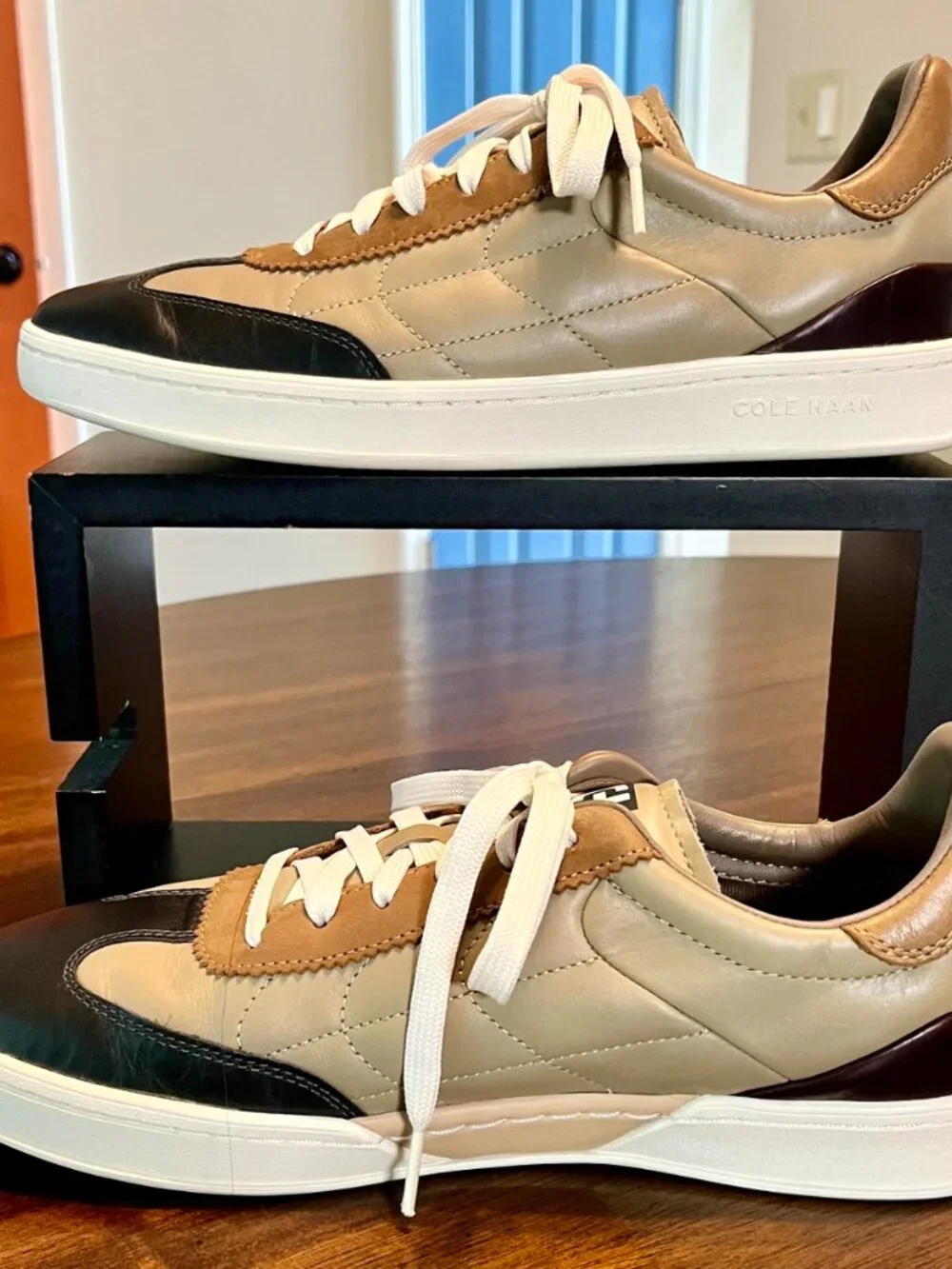 Cole Haan GrandPro Breakaway Sneakers Quilted Beige & Black Toe Leather 9.5M